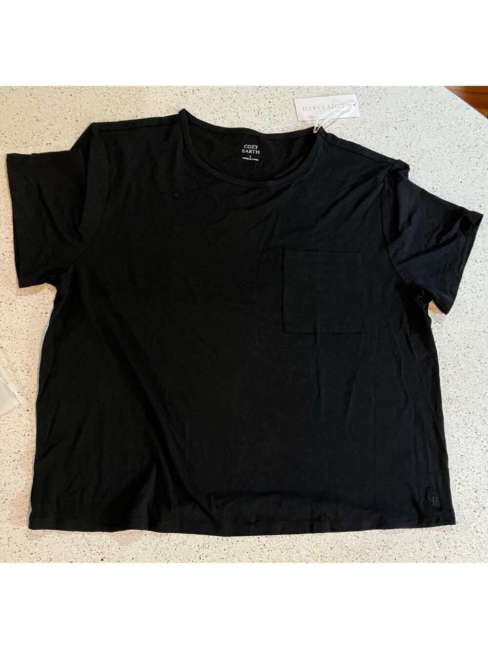 Cozy Earth Bamboo Stretch Knit Tee Black Pocket Luxury Loungewear Soft Girl L
